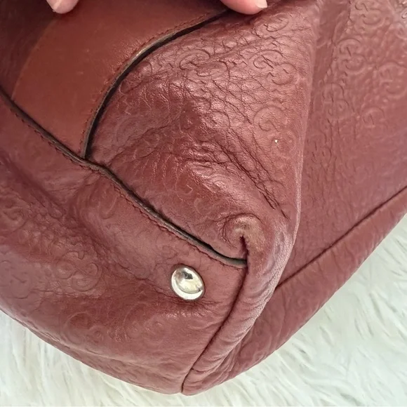 Authentic Gucci Guccissima GG Burgundy Wine Red Tote Bamboo Leather Bag ♥️ - Picture 9 of 11